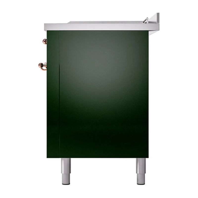 ILVE Nostalgie II Noblesse 60" Dual Fuel Freestanding Range in Emerald Green with Copper Trim, UN60FSQNMPEGPLP