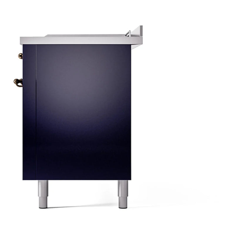 ILVE Nostalgie II Noblesse 60" Dual Fuel Freestanding Range in Midnight Blue with Burnished Trim, UN60FSQNMPMBBLP