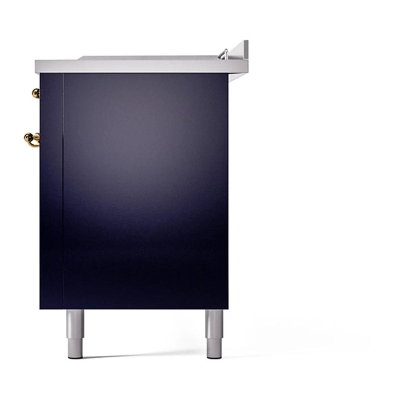 ILVE Nostalgie II Noblesse 60" Dual Fuel Freestanding Range in Midnight Blue with Brass Trim, UN60FSQNMPMBGLP