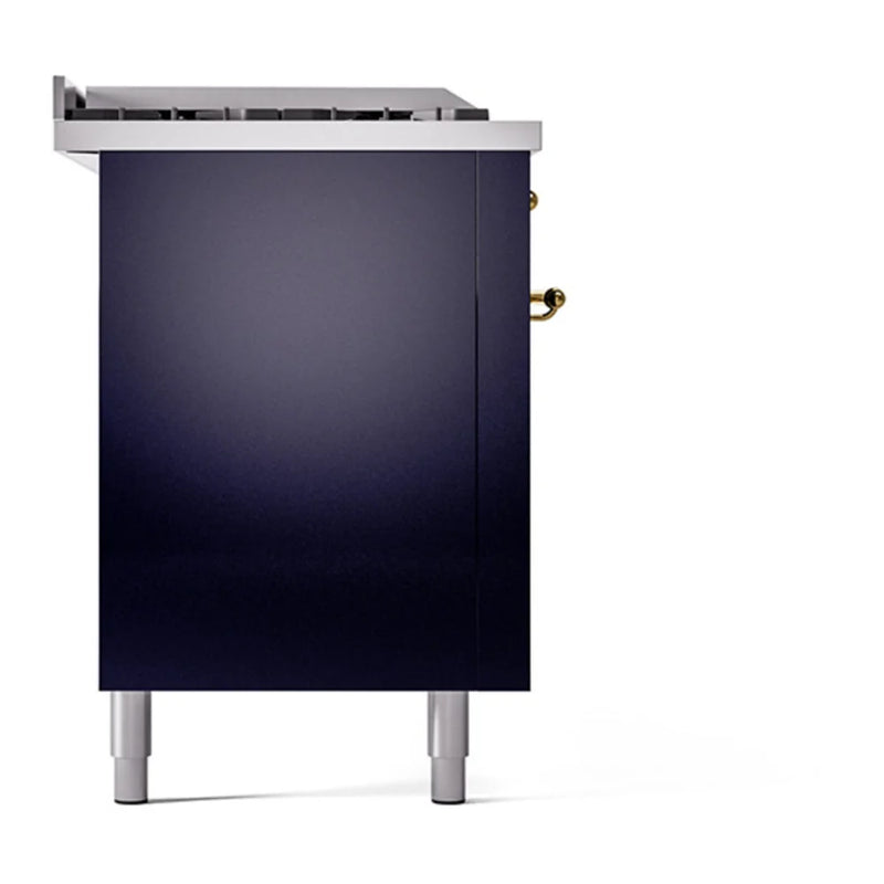 ILVE Nostalgie II Noblesse 60" Dual Fuel Freestanding Range in Midnight Blue with Brass Trim, UN60FSQNMPMBG