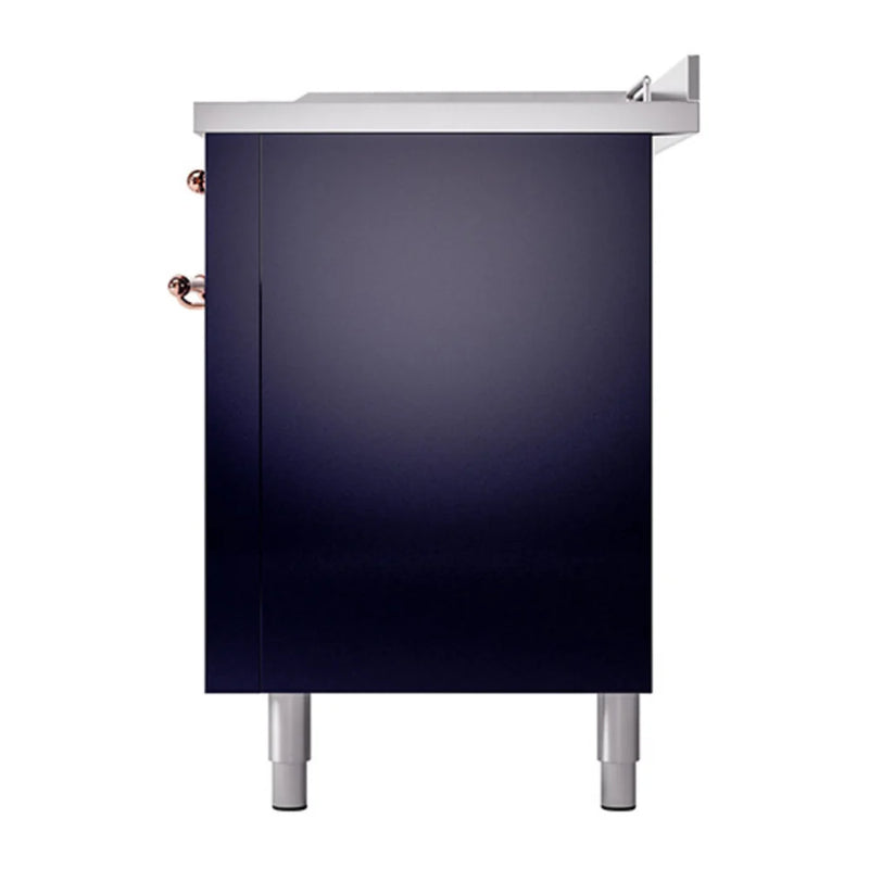 ILVE Nostalgie II Noblesse 60" Dual Fuel Freestanding Range in Midnight Blue with Copper Trim, UN60FSQNMPMBPLP