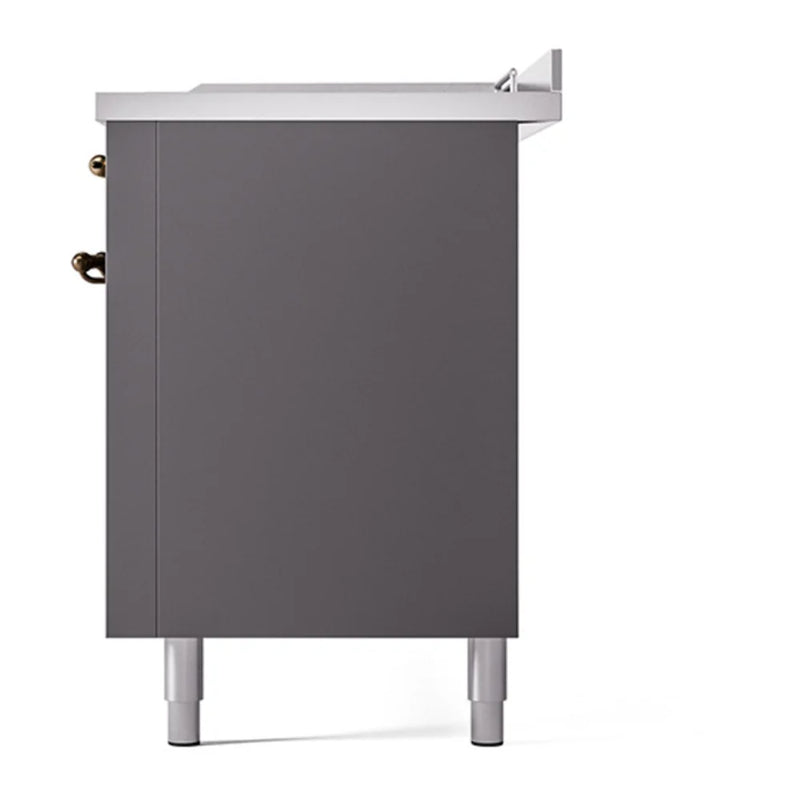 ILVE Nostalgie II Noblesse 60" Dual Fuel Freestanding Range in Graphite Matte with Burnished Trim, UN60FSQNMPMGBLP