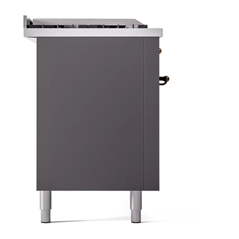 ILVE Nostalgie II Noblesse 60" Dual Fuel Freestanding Range in Graphite Matte with Burnished Trim, UN60FSQNMPMGB