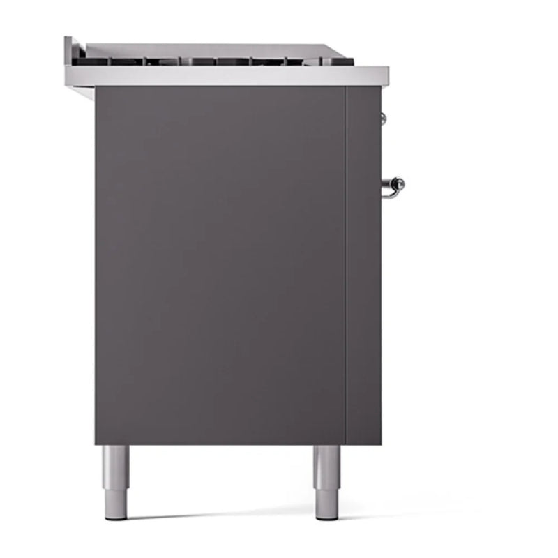 ILVE Nostalgie II Noblesse 60" Dual Fuel Freestanding Range in Graphite Matte with Chrome Trim, UN60FSQNMPMGCLP