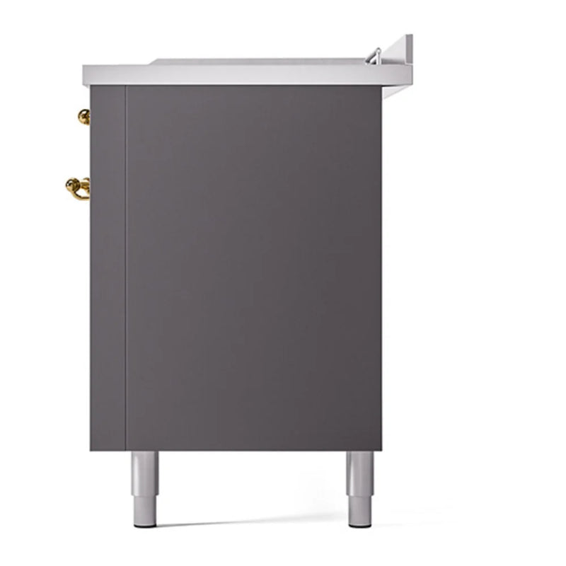 ILVE Nostalgie II Noblesse 60" Dual Fuel Freestanding Range in Graphite Matte with Brass Trim, UN60FSQNMPMGGLP