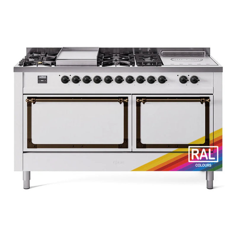 ILVE Nostalgie II Noblesse 60" Dual Fuel Freestanding Range in RAL Color with Burnished Trim, UN60FSQNMPRABLP