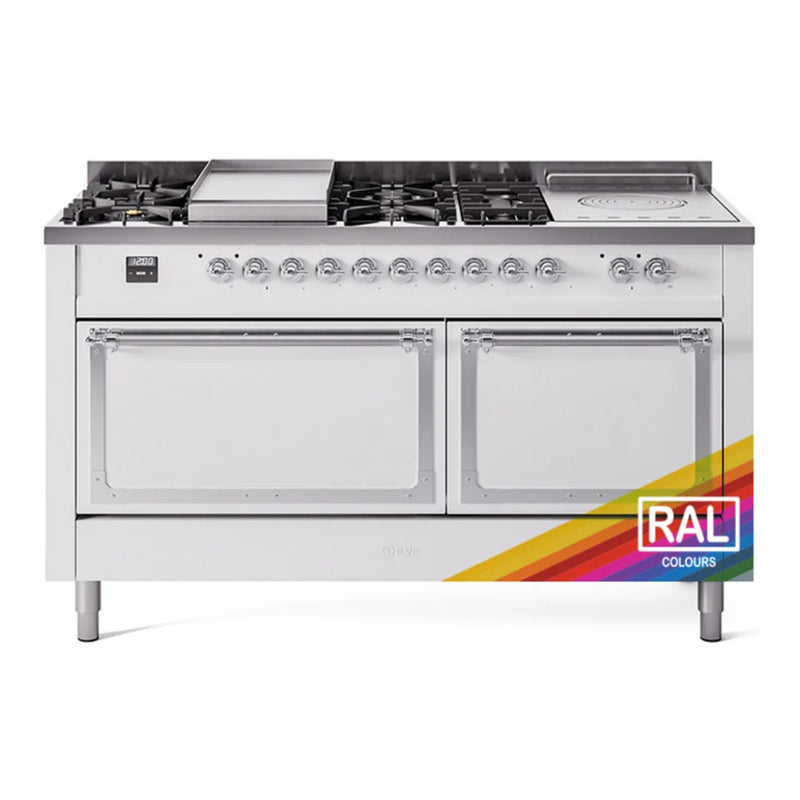 ILVE Nostalgie II Noblesse 60" Dual Fuel Freestanding Range in RAL Color with Chrome Trim, UN60FSQNMPRAC