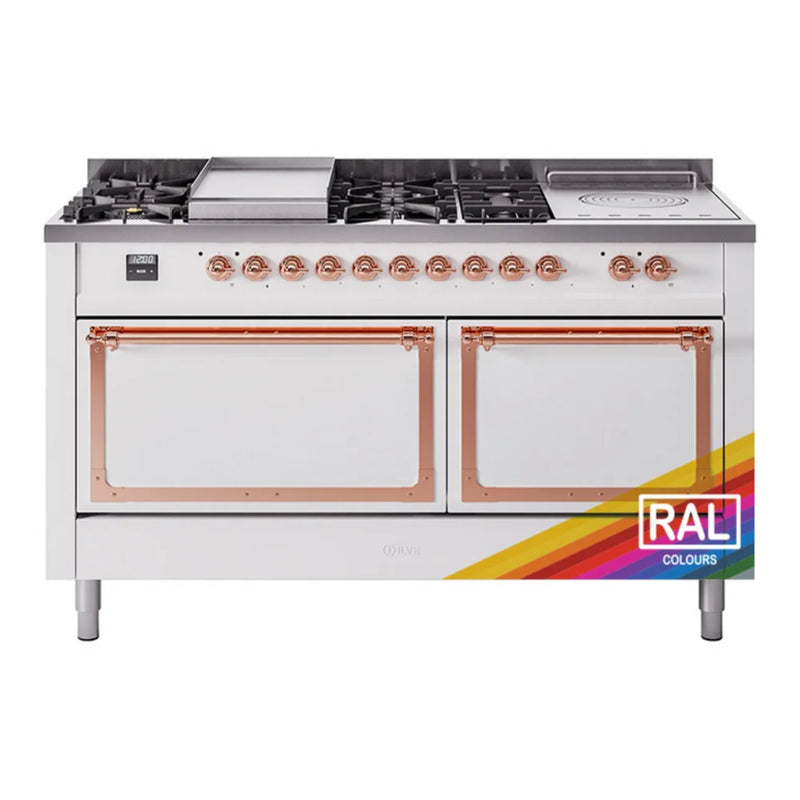 ILVE Nostalgie II Noblesse 60" Dual Fuel Freestanding Range in RAL Color with Copper Trim, UN60FSQNMPRAP