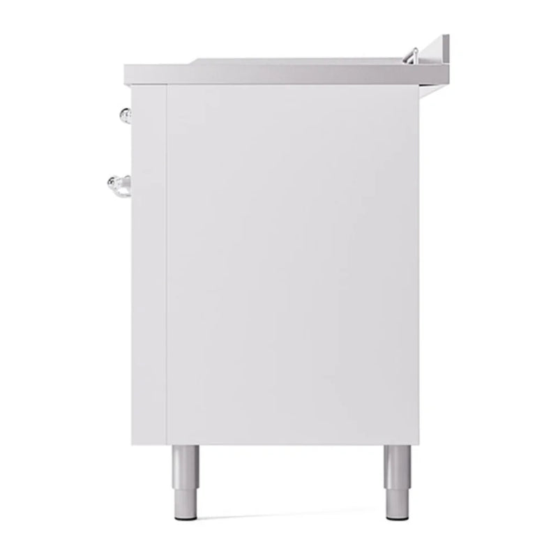 ILVE Nostalgie II Noblesse 60" Dual Fuel Freestanding Range in White with Chrome Trim, UN60FSQNMPWHCLP