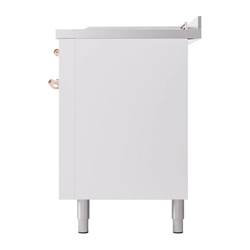 ILVE Nostalgie II Noblesse 60" Dual Fuel Freestanding Range in White with Copper Trim, UN60FSQNMPWHP