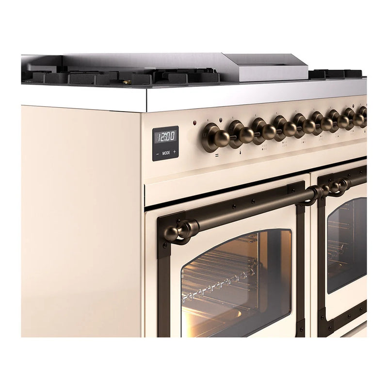 ILVE Nostalgie II Noblesse 40" Dual Fuel Freestanding Range in Antique White with Burnished Trim, UND40FNMPAWBLP