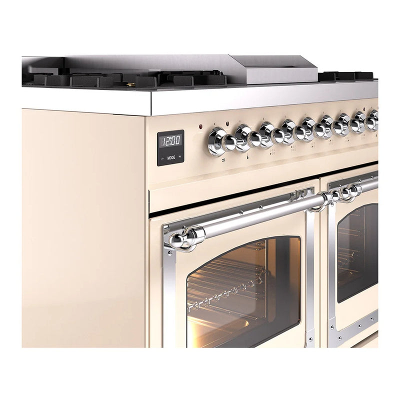 ILVE Nostalgie II Noblesse 40" Dual Fuel Freestanding Range in Antique White with Chrome Trim, UND40FNMPAWCLP