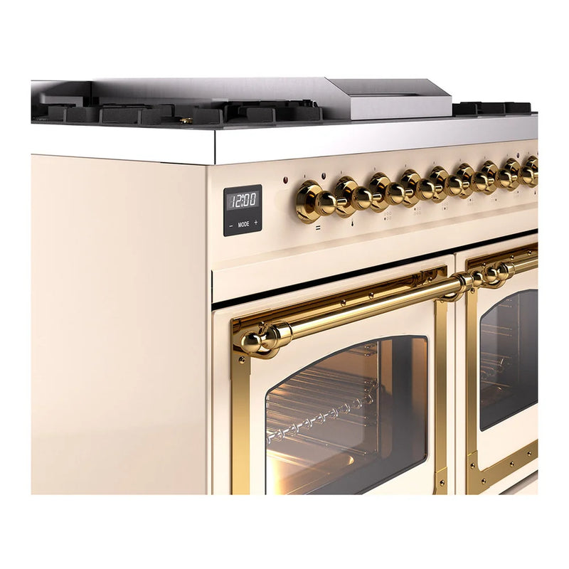 ILVE Nostalgie II Noblesse 40" Dual Fuel Freestanding Range in Antique White with Brass Trim, UND40FNMPAWG