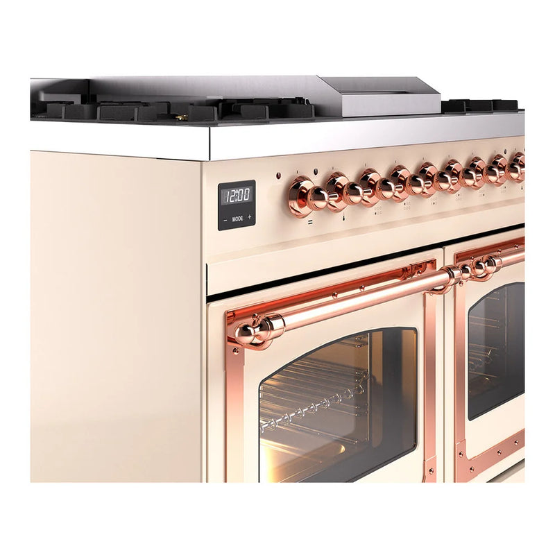 ILVE Nostalgie II Noblesse 40" Dual Fuel Freestanding Range in Antique White with Copper Trim, UND40FNMPAWPLP