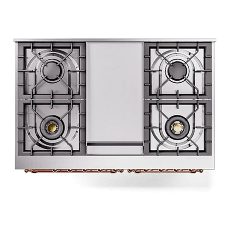 ILVE Nostalgie II Noblesse 40" Dual Fuel Freestanding Range in Antique White with Copper Trim, UND40FNMPAWPLP