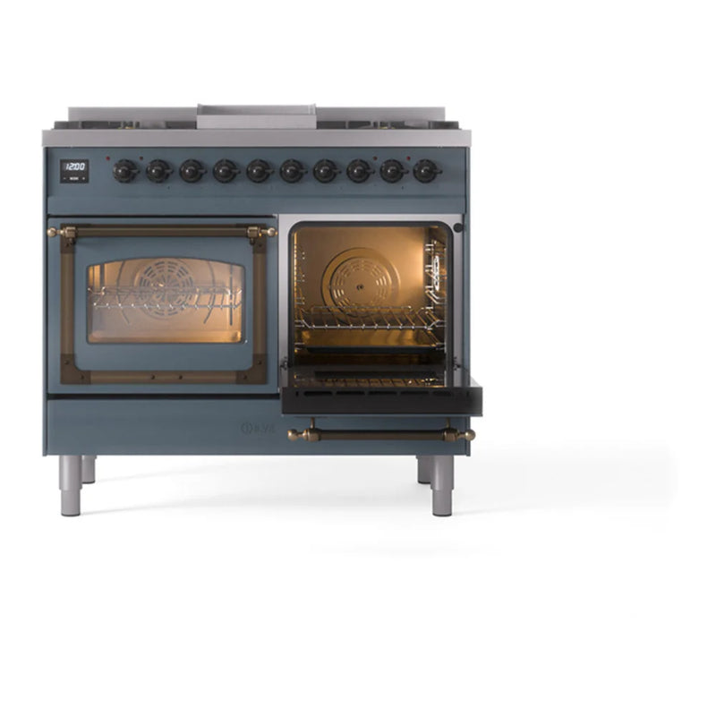 ILVE Nostalgie II Noblesse 40" Dual Fuel Freestanding Range in Blue Grey with Burnished Trim, UND40FNMPBGBLP