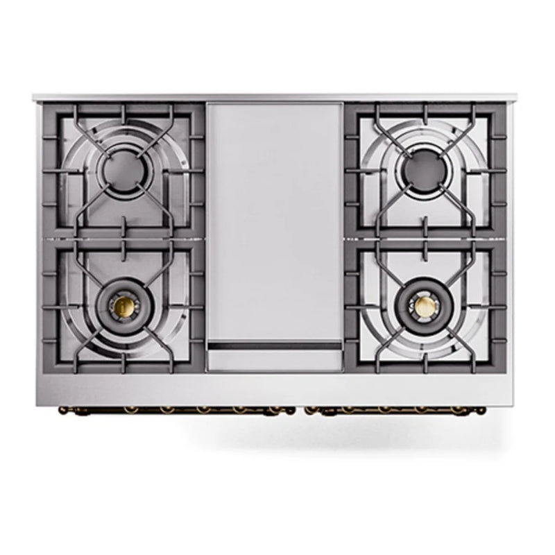ILVE Nostalgie II Noblesse 40" Dual Fuel Freestanding Range in Blue Grey with Burnished Trim, UND40FNMPBGBLP
