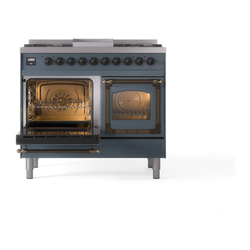 ILVE Nostalgie II Noblesse 40" Dual Fuel Freestanding Range in Blue Grey with Burnished Trim, UND40FNMPBGB