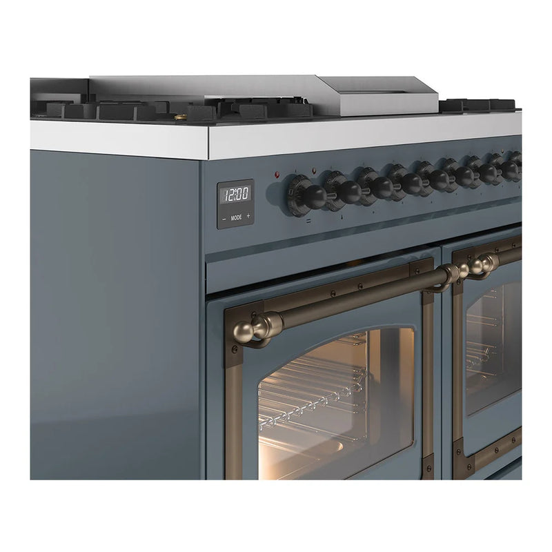 ILVE Nostalgie II Noblesse 40" Dual Fuel Freestanding Range in Blue Grey with Burnished Trim, UND40FNMPBGB