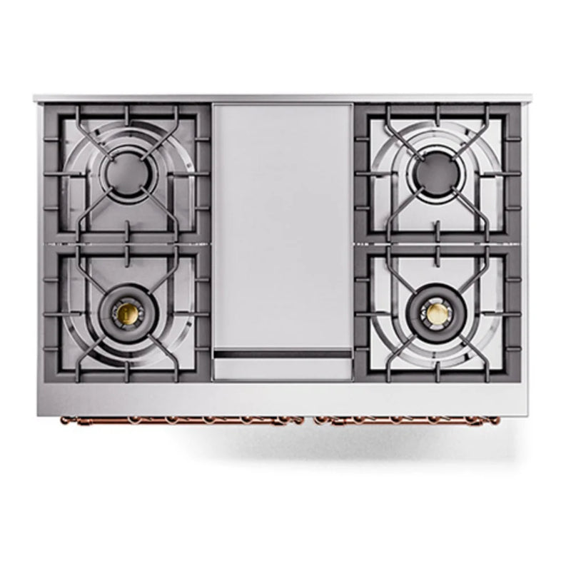 ILVE Nostalgie II Noblesse 40" Dual Fuel Freestanding Range in Blue Grey with Copper Trim, UND40FNMPBGPLP