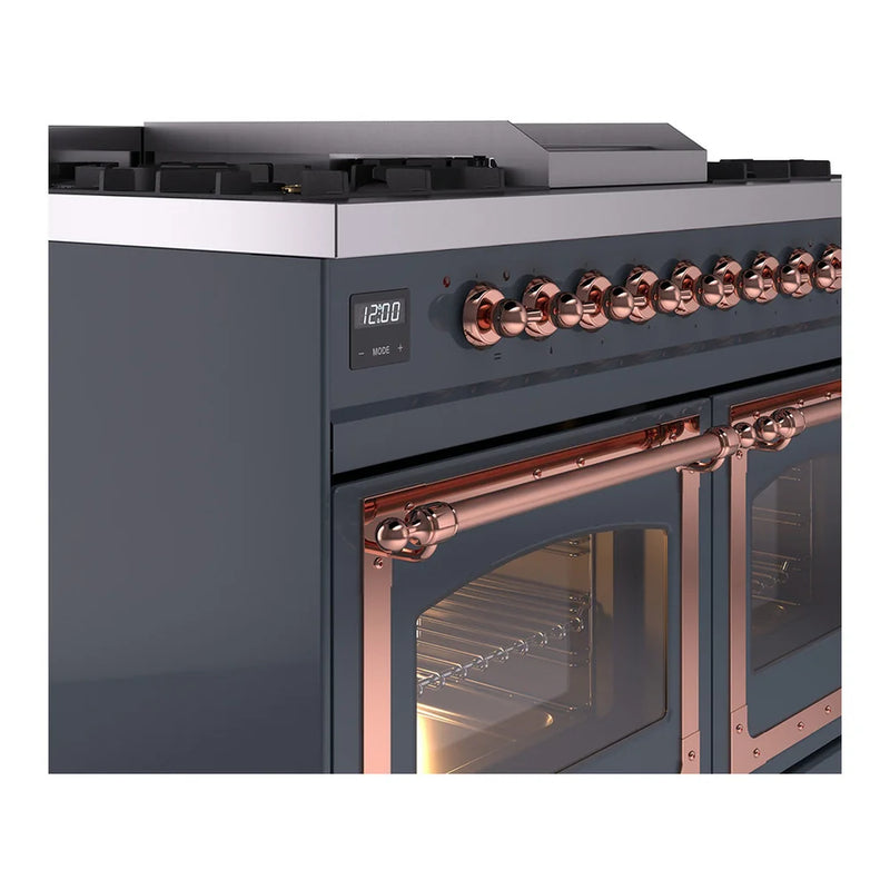 ILVE Nostalgie II Noblesse 40" Dual Fuel Freestanding Range in Blue Grey with Copper Trim, UND40FNMPBGP