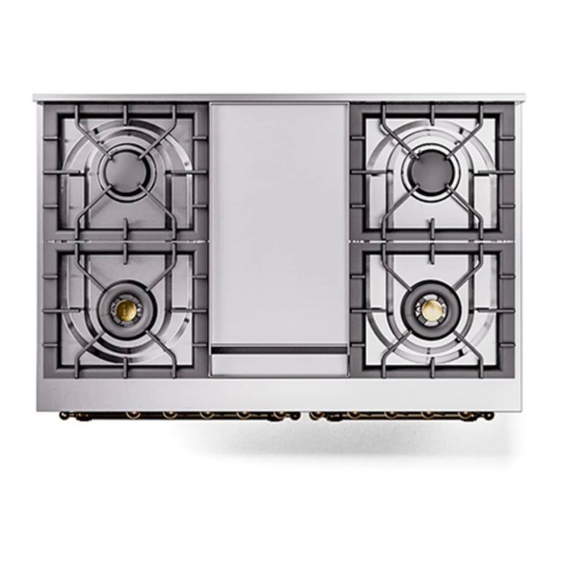 ILVE Nostalgie II Noblesse 40" Dual Fuel Freestanding Range in Glossy Black with Burnished Trim, UND40FNMPBKB