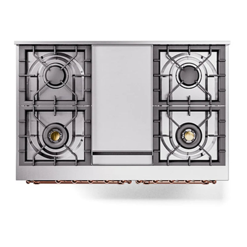 ILVE Nostalgie II Noblesse 40" Dual Fuel Freestanding Range in Burgundy with Copper Trim, UND40FNMPBUPLP