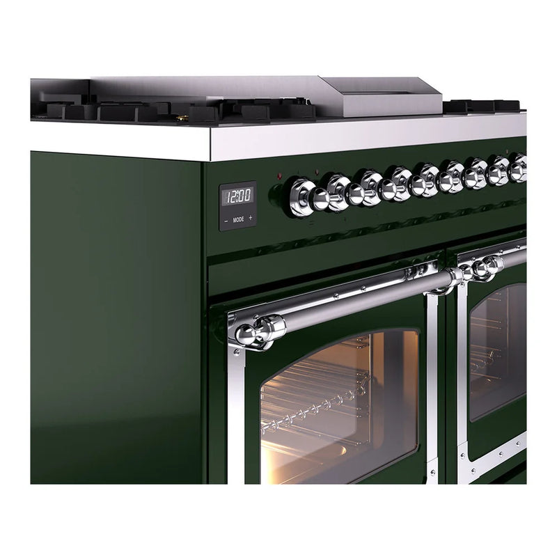 ILVE Nostalgie II Noblesse 40" Dual Fuel Freestanding Range in Emerald Green with Chrome Trim, UND40FNMPEGCLP