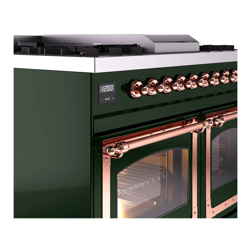ILVE Nostalgie II Noblesse 40" Dual Fuel Freestanding Range in Emerald Green with Copper Trim, UND40FNMPEGPLP