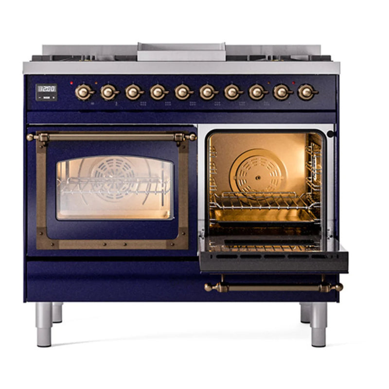 ILVE Nostalgie II Noblesse 40" Dual Fuel Freestanding Range in Midnight Blue with Burnished Trim, UND40FNMPMBBLP