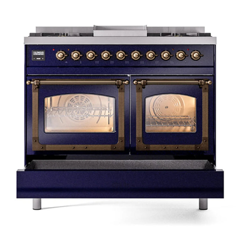 ILVE Nostalgie II Noblesse 40" Dual Fuel Freestanding Range in Midnight Blue with Burnished Trim, UND40FNMPMBBLP