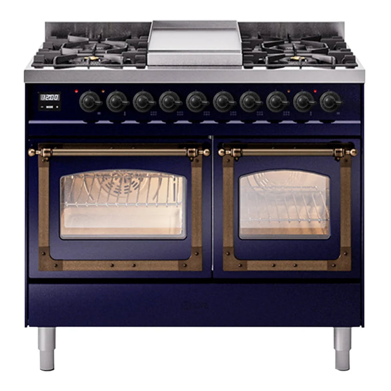 ILVE Nostalgie II Noblesse 40" Dual Fuel Freestanding Range in Midnight Blue with Burnished Trim, UND40FNMPMBB