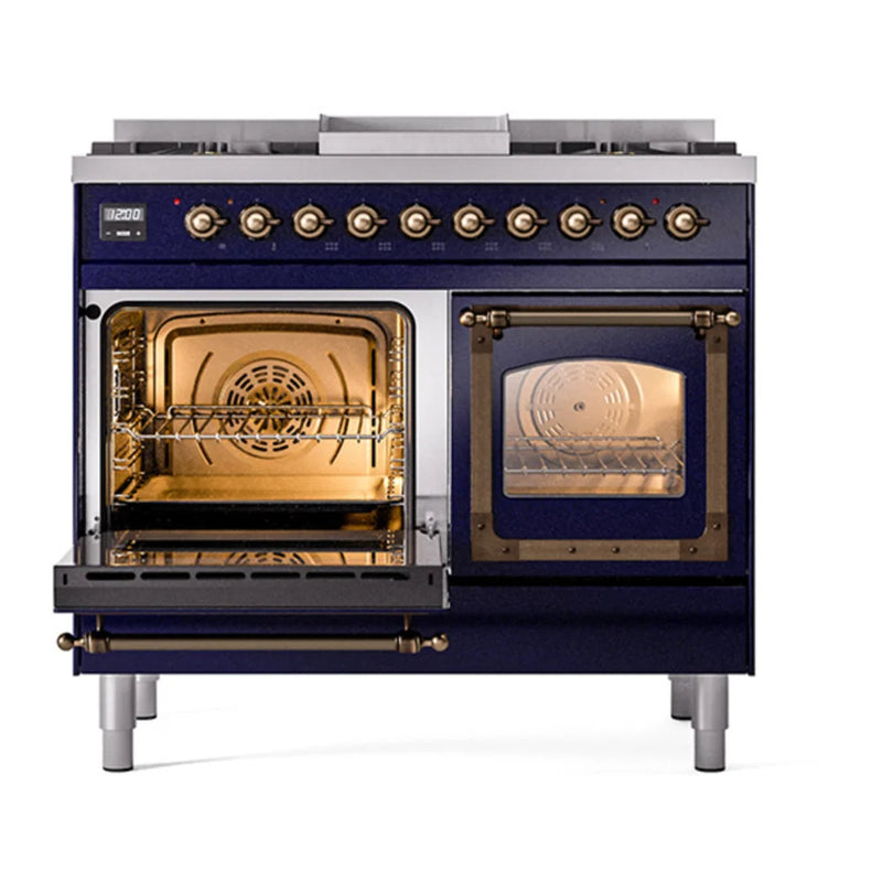 ILVE Nostalgie II Noblesse 40" Dual Fuel Freestanding Range in Midnight Blue with Burnished Trim, UND40FNMPMBB