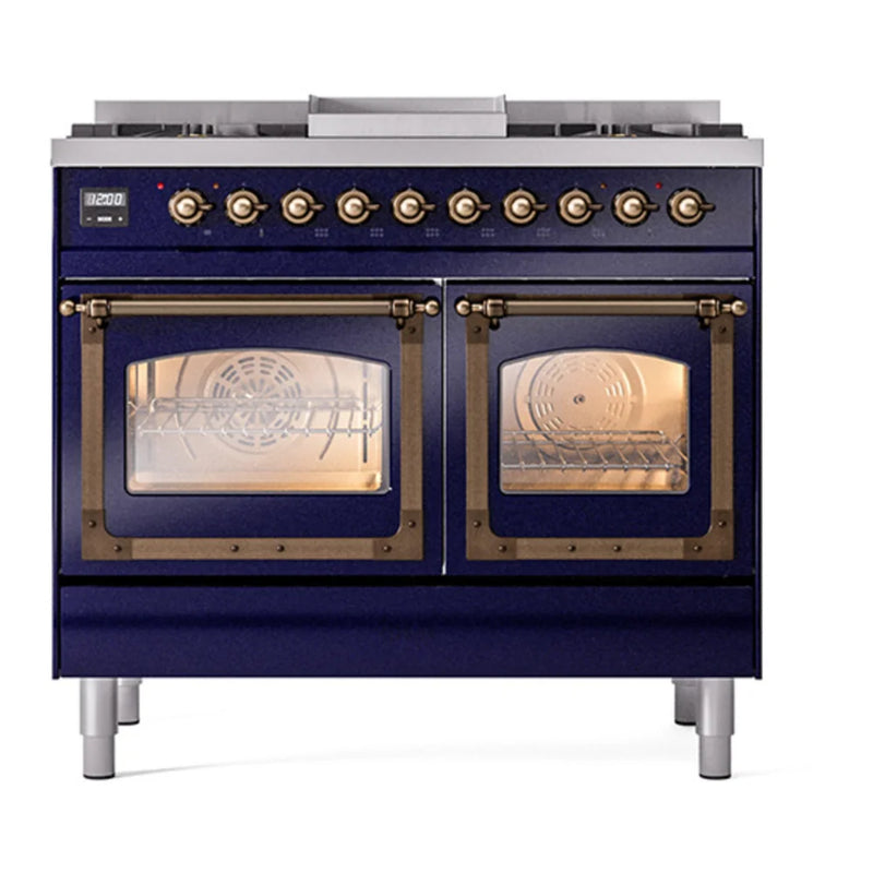 ILVE Nostalgie II Noblesse 40" Dual Fuel Freestanding Range in Midnight Blue with Burnished Trim, UND40FNMPMBB