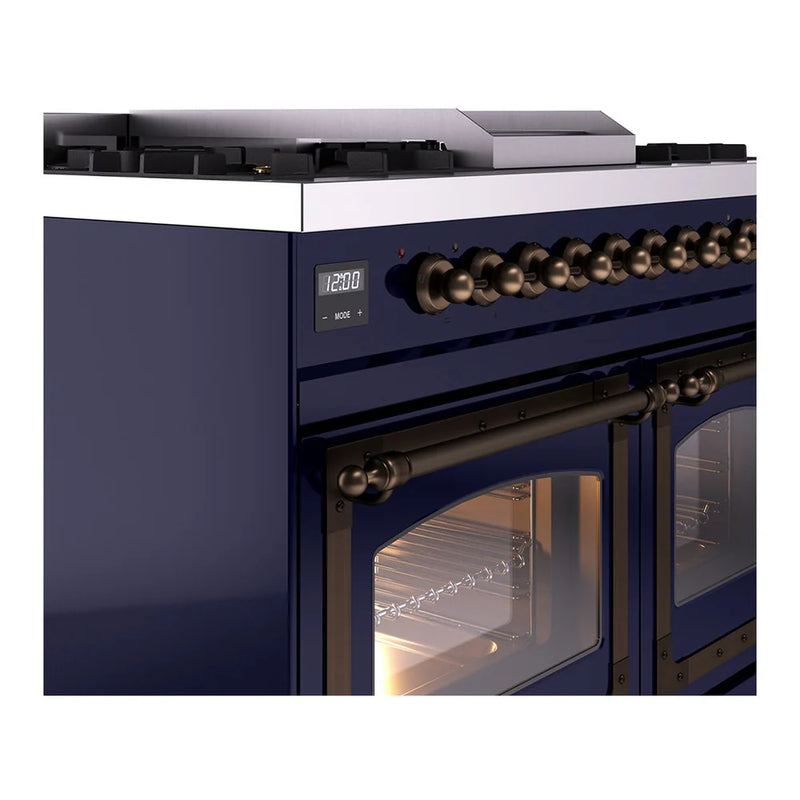 ILVE Nostalgie II Noblesse 40" Dual Fuel Freestanding Range in Midnight Blue with Burnished Trim, UND40FNMPMBB