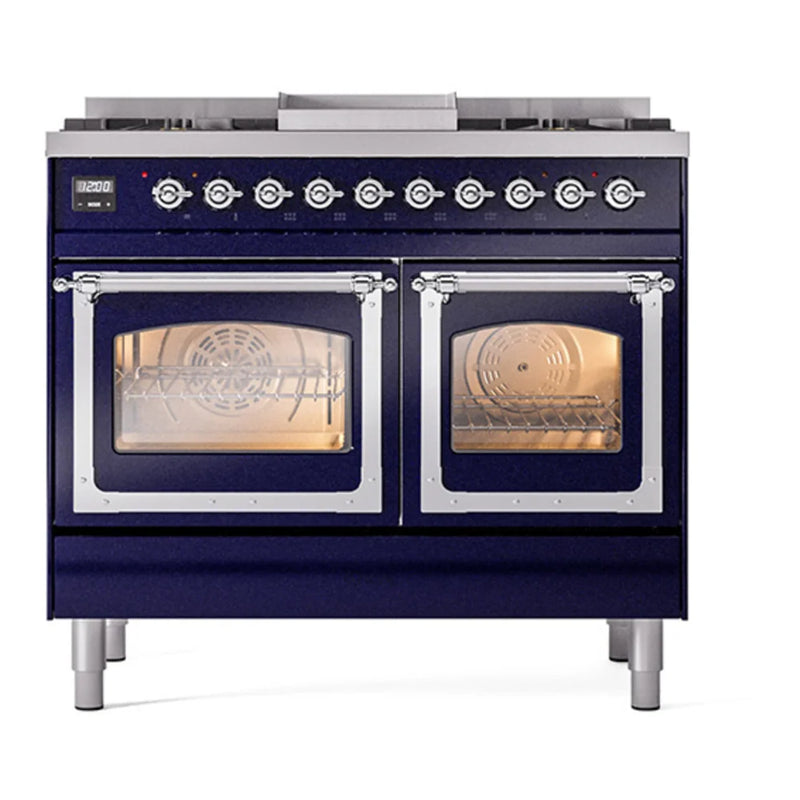 ILVE Nostalgie II Noblesse 40" Dual Fuel Freestanding Range in Midnight Blue with Chrome Trim, UND40FNMPMBCLP