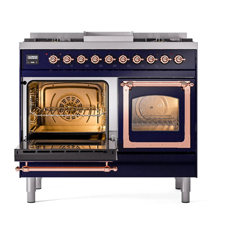 ILVE Nostalgie II Noblesse 40" Dual Fuel Freestanding Range in Midnight Blue with Copper Trim, UND40FNMPMBPLP