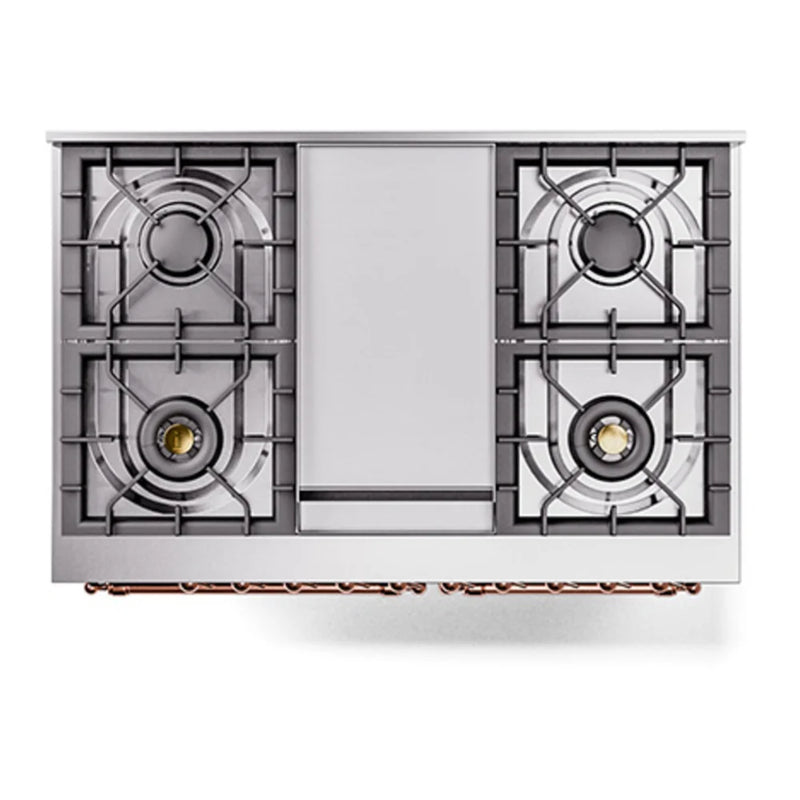 ILVE Nostalgie II Noblesse 40" Dual Fuel Freestanding Range in Midnight Blue with Copper Trim, UND40FNMPMBPLP