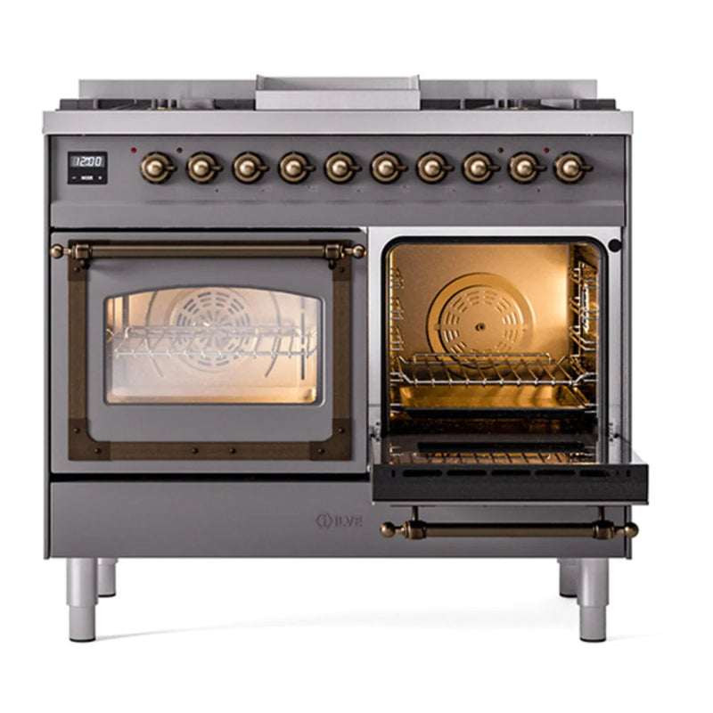 ILVE Nostalgie II Noblesse 40" Dual Fuel Freestanding Range in Graphite Matte with Burnished Trim, UND40FNMPMGBLP