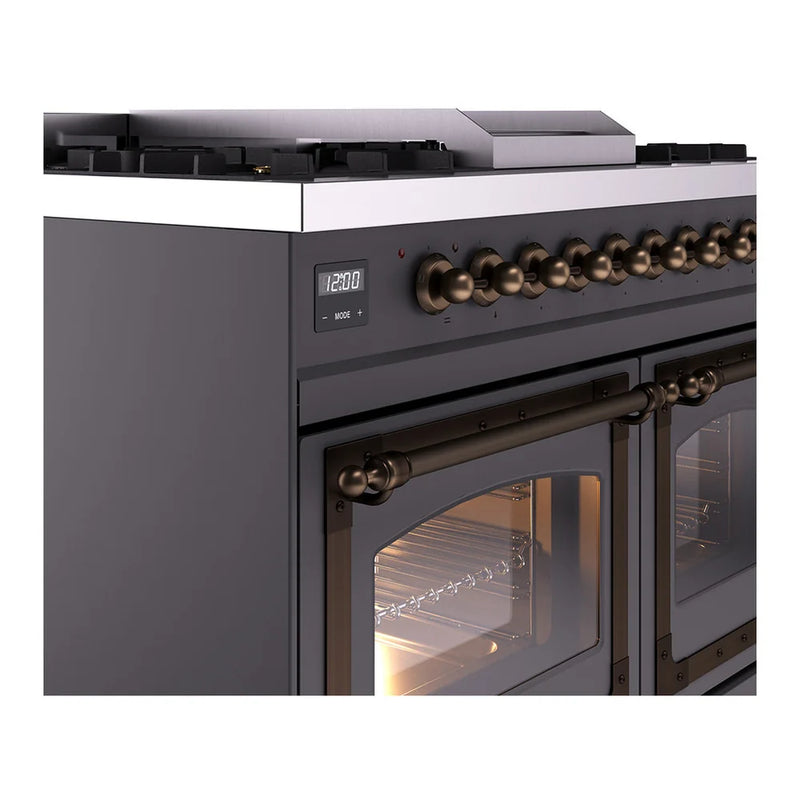 ILVE Nostalgie II Noblesse 40" Dual Fuel Freestanding Range in Graphite Matte with Burnished Trim, UND40FNMPMGBLP