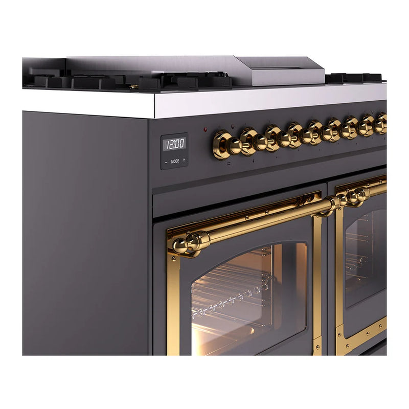 ILVE Nostalgie II Noblesse 40" Dual Fuel Freestanding Range in Graphite Matte with Brass Trim, UND40FNMPMGG