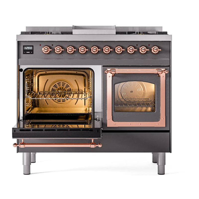 ILVE Nostalgie II Noblesse 40" Dual Fuel Freestanding Range in Graphite Matte with Copper Trim, UND40FNMPMGP