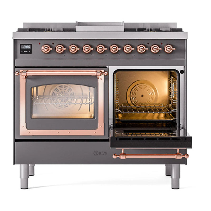 ILVE Nostalgie II Noblesse 40" Dual Fuel Freestanding Range in Graphite Matte with Copper Trim, UND40FNMPMGP