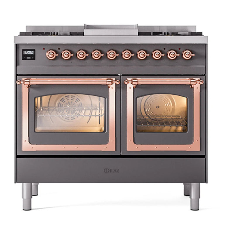 ILVE Nostalgie II Noblesse 40" Dual Fuel Freestanding Range in Graphite Matte with Copper Trim, UND40FNMPMGP