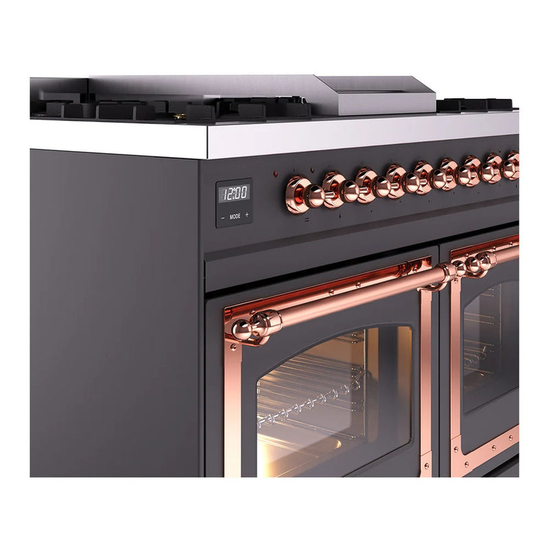 ILVE Nostalgie II Noblesse 40" Dual Fuel Freestanding Range in Graphite Matte with Copper Trim, UND40FNMPMGP