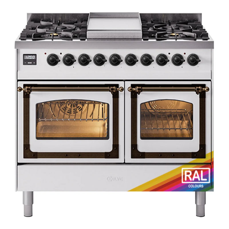 ILVE Nostalgie II Noblesse 40" Dual Fuel Freestanding Range in RAL Color with Burnished Trim, UND40FNMPRAB
