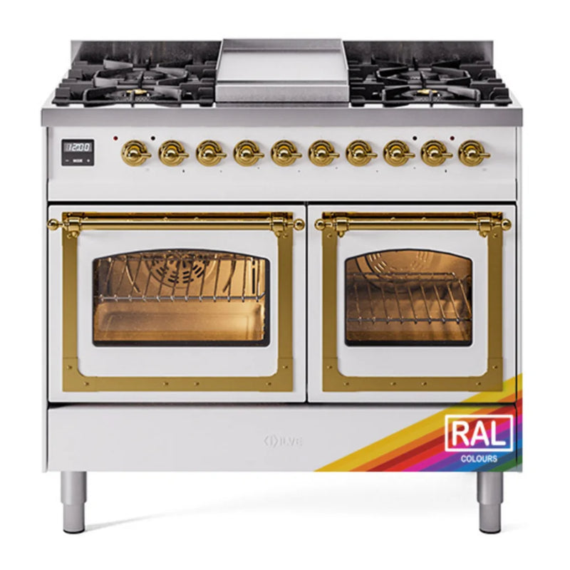ILVE Nostalgie II Noblesse 40" Dual Fuel Freestanding Range in RAL Color with Brass Trim, UND40FNMPRAG