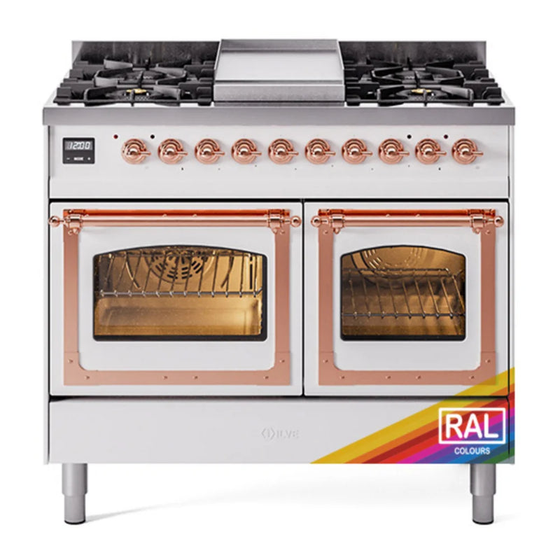 ILVE Nostalgie II Noblesse 40" Dual Fuel Freestanding Range in RAL Color with Copper Trim, UND40FNMPRAPLP