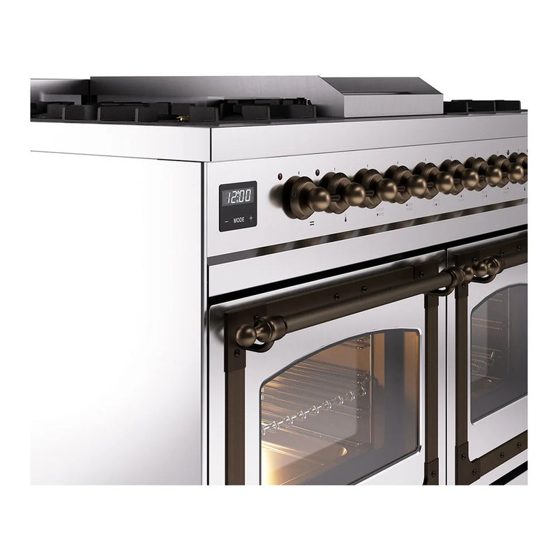 ILVE Nostalgie II Noblesse 40" Dual Fuel Freestanding Range in Stainless Steel with Burnished Trim, UND40FNMPSSB