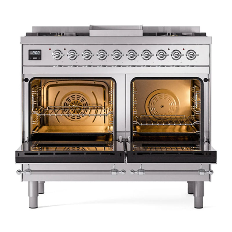 ILVE Nostalgie II Noblesse 40" Dual Fuel Freestanding Range in Stainless Steel with Chrome Trim, UND40FNMPSSCLP